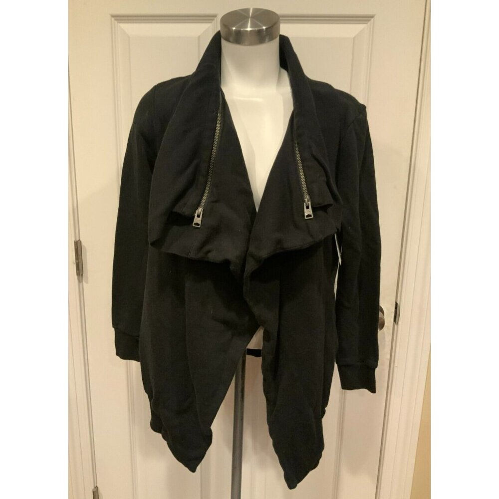Allsaints Open Front Black Dahlia Sweat Cardigan W/ Zipper Collar, Size Small